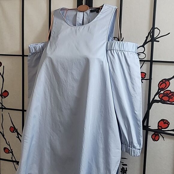 TibiSatin Poplin Cold-Shoulder Blouse, Morning Blue - Picture 3 of 13